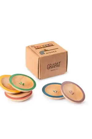 Grapat houten borden - 6 gekleurde bordjes Nieuw