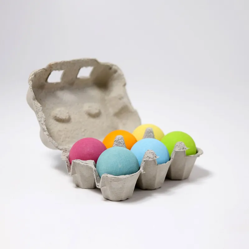 Grimms 6 gekleurde houten ballen pastel Beperkte Voorraad