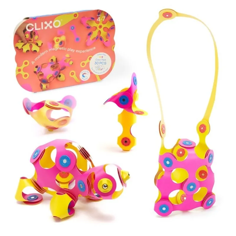 Clixo Crew roze en geel magnetische bouwset 30 stuks Exclusieve Aanbieding