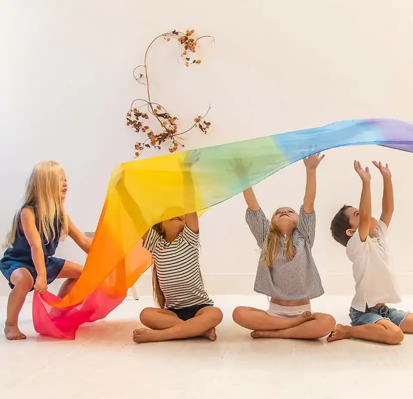 Direct Beschikbaar Sarah's Silks reuze speelzijde regenboog