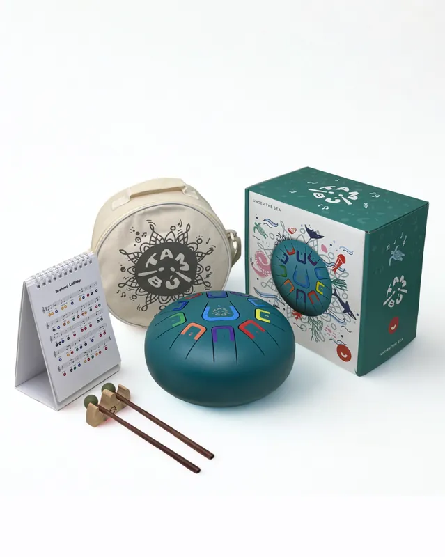 Tambú 8 - Mat turquoise tongdrum - handpan 11 noten met toebehoren Snelle Levering