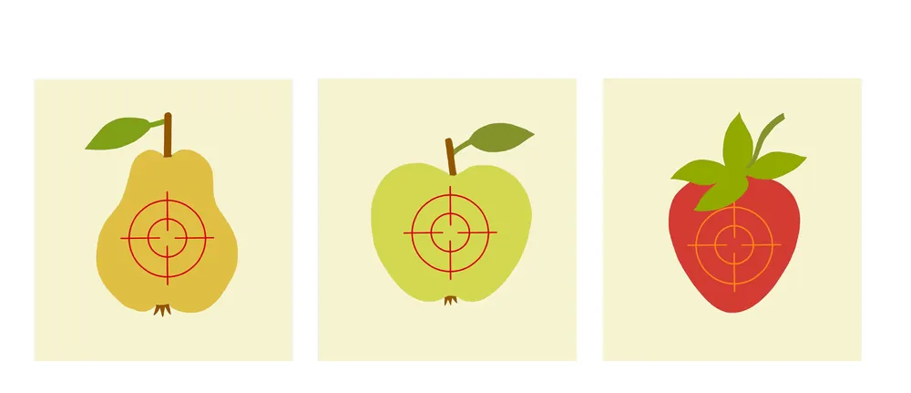 Voordeelprijs VAH Drie kleine doelen - schietschijven met fruitafbeelding