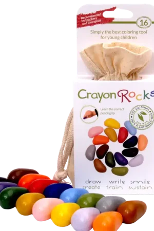 Express Levering Crayon Rocks - 16 kleuren sojawaskrijtjes in een ecru katoenen zakje