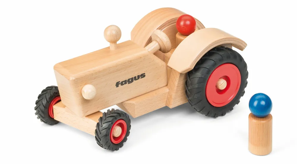 Weekendaanbieding Fagus bestuurbare houten tractor met 2 poppetjes