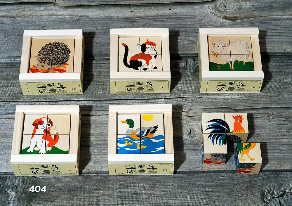 Snelle Levering Atelier Fisher handgemaakt Blokkenpuzzel huisdieren 4-delig