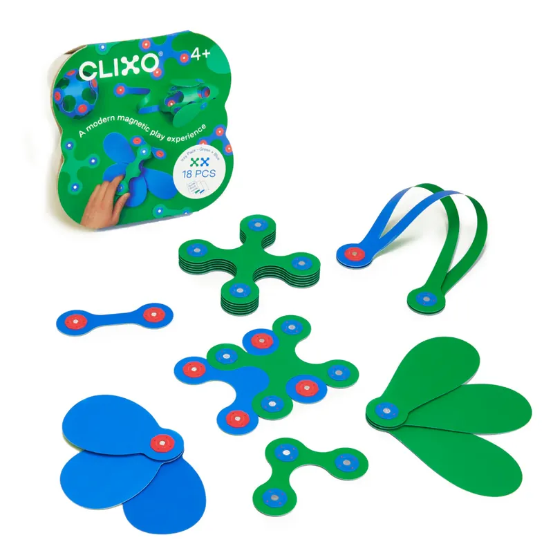 Clixo Itsy groen en blauw magnetische startset 18 stuks Direct Verzonden