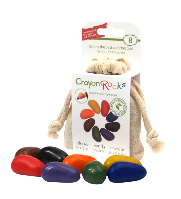 Must-Have Crayonrocks - 8 sojawaskrijtjes in een ecru katoenen zakje