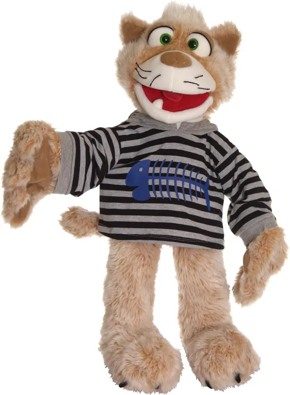 Seizoensaanbieding Handpop kat Wisky 63 cm met beweegbare mond en handen