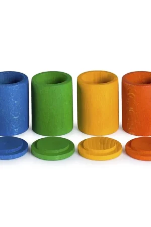 Grapat gekleurde houten bakjes met deksels - 6 stuks Bestseller