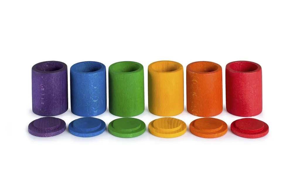 Grapat gekleurde houten bakjes met deksels - 6 stuks Bestseller