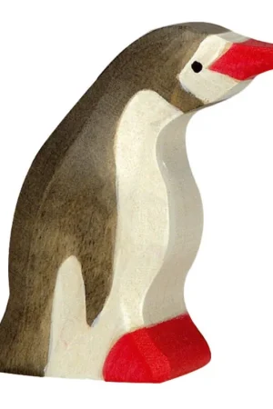 Superprijs Holztiger houten pinguin klein kop naar voren 4 cm