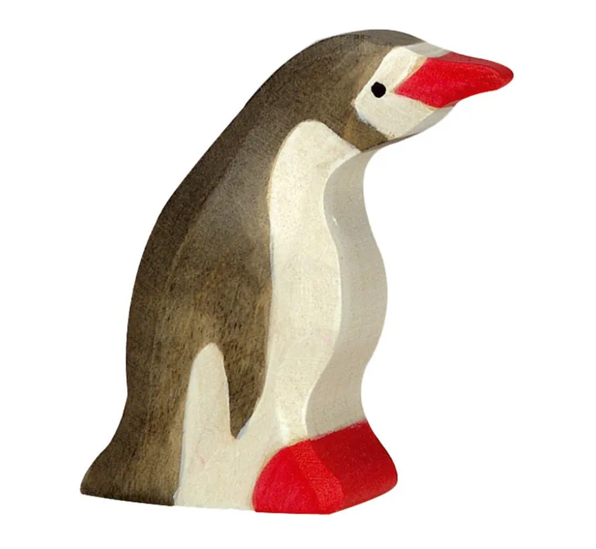 Superprijs Holztiger houten pinguin klein kop naar voren 4 cm