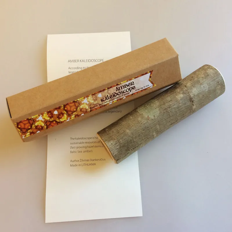 Koop Online Handgemaakte houten caleidoscoop met barnsteen of gerecycled glas