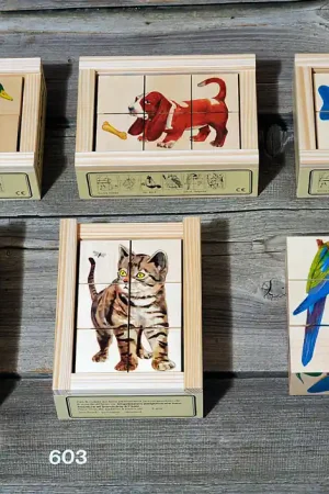 Atelier Fisher handgemaakt Blokkenpuzzel Huisdieren 6-delig Op = Op