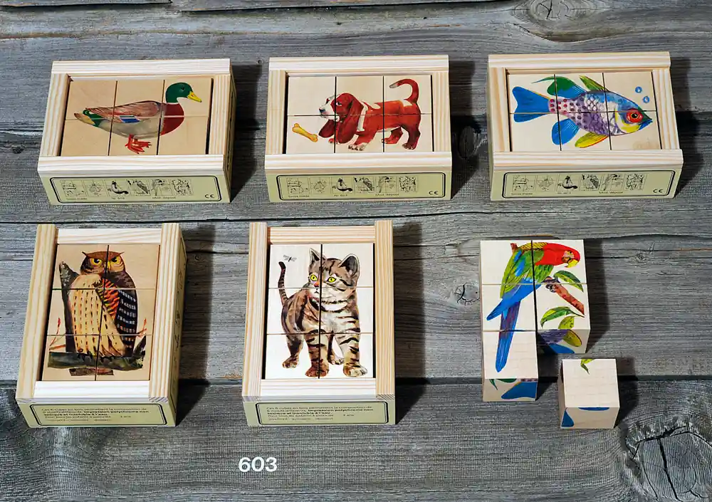 Atelier Fisher handgemaakt Blokkenpuzzel Huisdieren 6-delig Op = Op