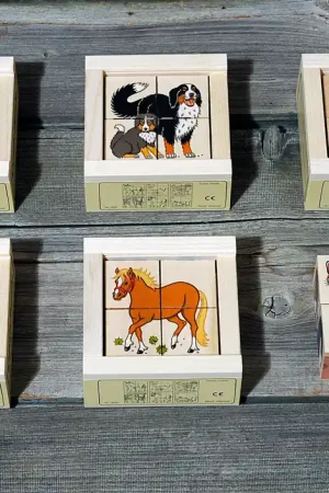 Must-Have Atelier Fisher handgemaakt Blokkenpuzzel boerderijdieren 4-delig