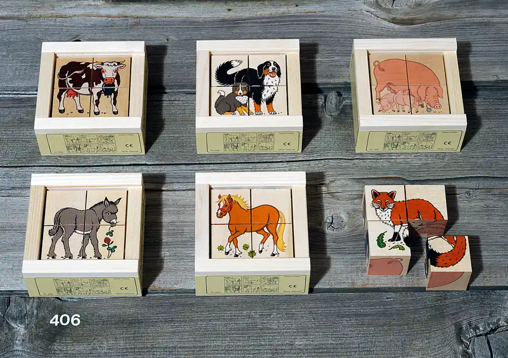Must-Have Atelier Fisher handgemaakt Blokkenpuzzel boerderijdieren 4-delig