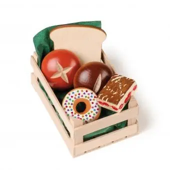 Erzi Klein kistje met houten speelgoed brood en gebak Laatste Versie