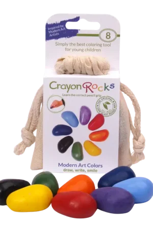 Acht Crayon Rocks in moderne kunst kleuren in een ecru katoenen zakje Voordeelprijs