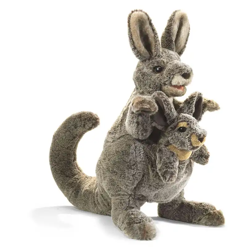 Folkmanis Handpop Kangoeroe met baby Exclusieve Aanbieding