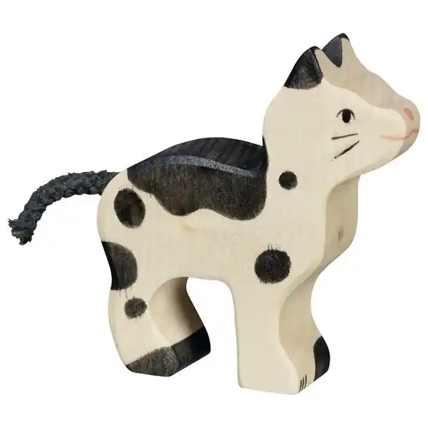 Express Levering Holztiger houten kat klein zwart en wit 7 cm