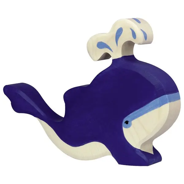Holztiger houten blauwe vinvis walvis met waterfontein 20 cm Goedkoop