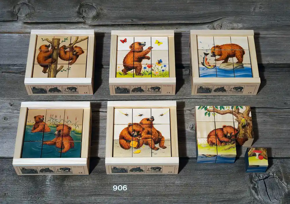 Direct Beschikbaar Atelier Fisher handgemaakt Blokkenpuzzel Beren 9-delig