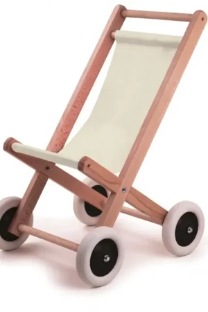 Koopje Egmont Toys houten poppenbuggy met natuurdoek 40x59x38 cm. 3+