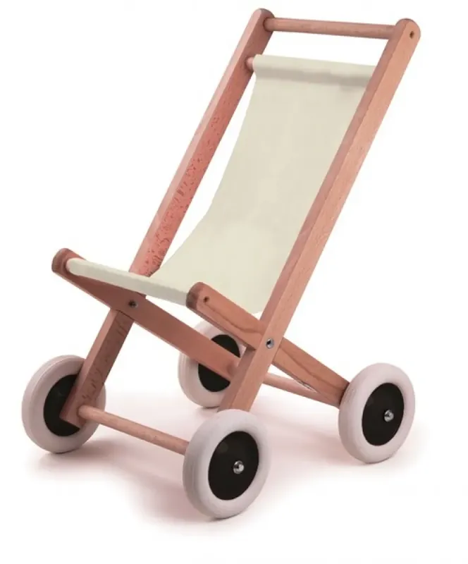 Koopje Egmont Toys houten poppenbuggy met natuurdoek 40x59x38 cm. 3+
