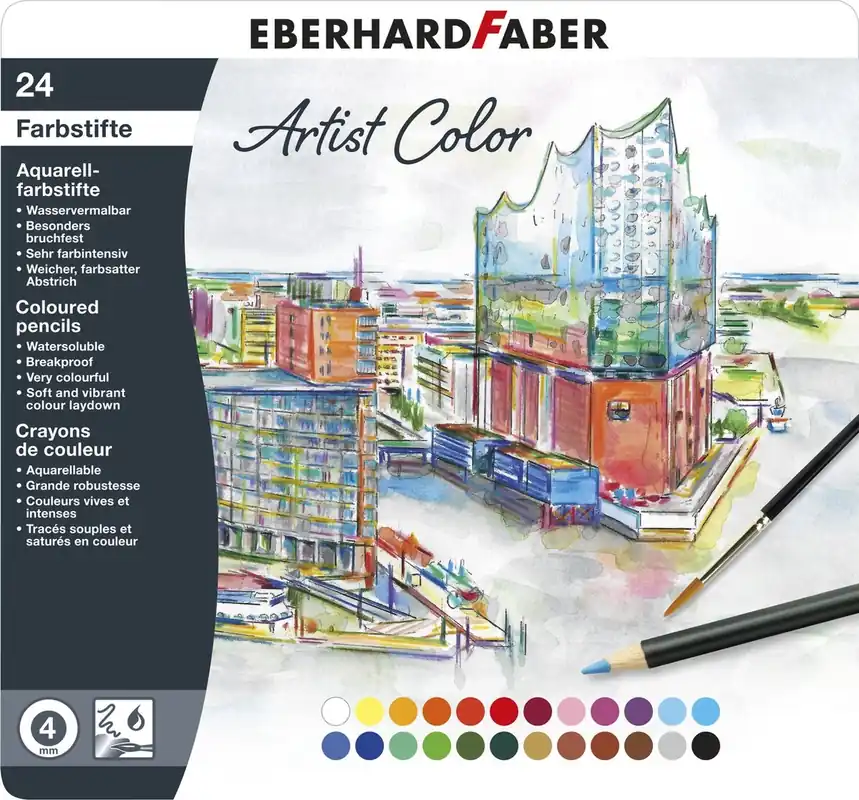 Aquarelpotloden Eberhard Faber Artist Color | 24 kleuren in blik Lage Prijs