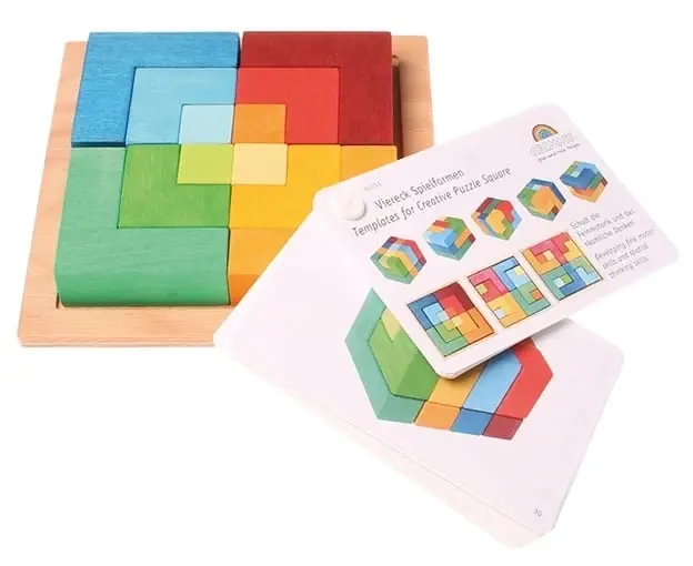 Lage Prijs Grimm's houten blokkenset/3d puzzel 'Vierkant' met voorbeeldenboekje