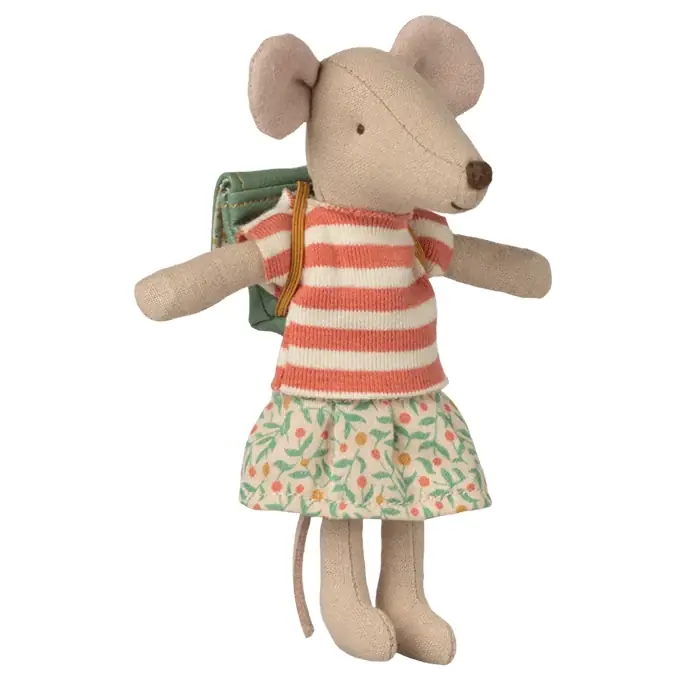Maileg grote zus Muis met Rugzak, Tricycle mouse, Green Hoge Kwaliteit