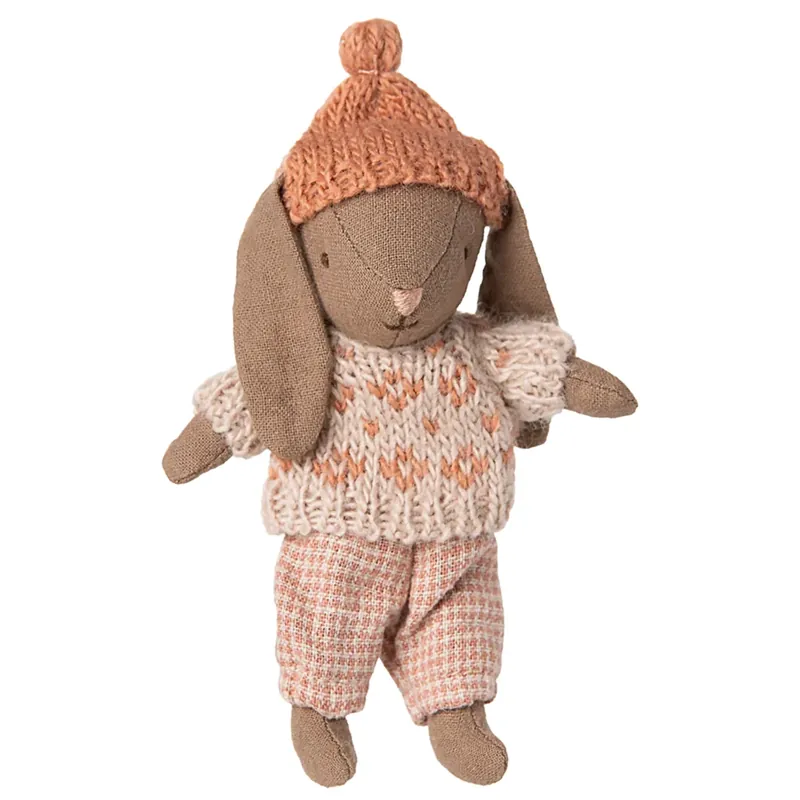 Maileg konijntje, Winter bunny, Micro - Brown - Rose, 12 cm Seizoensaanbieding