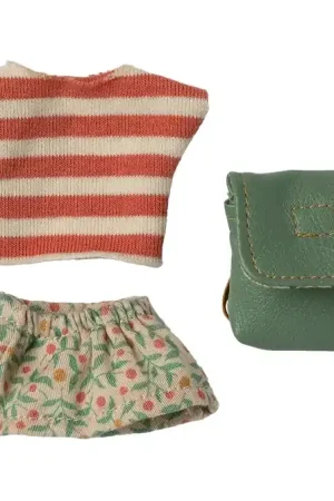 Beperkt Aanbod Maileg kledingset met rugzak voor grote zus Muis, Clothes and Bag, Green