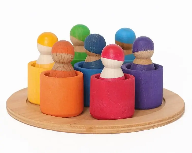 Grimm's 7 houten Regenboogpopjes in bakjes Bestel Nu