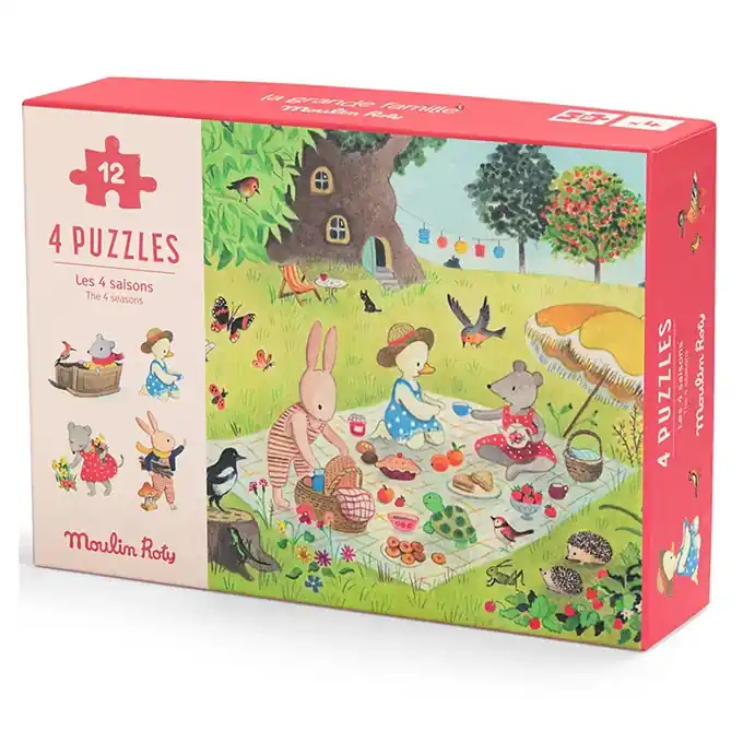 Betaalbaar Moulin Roty 4 Puzzels 'Vier seizoenen', La grande Famille, 4 x 12 st, 3+