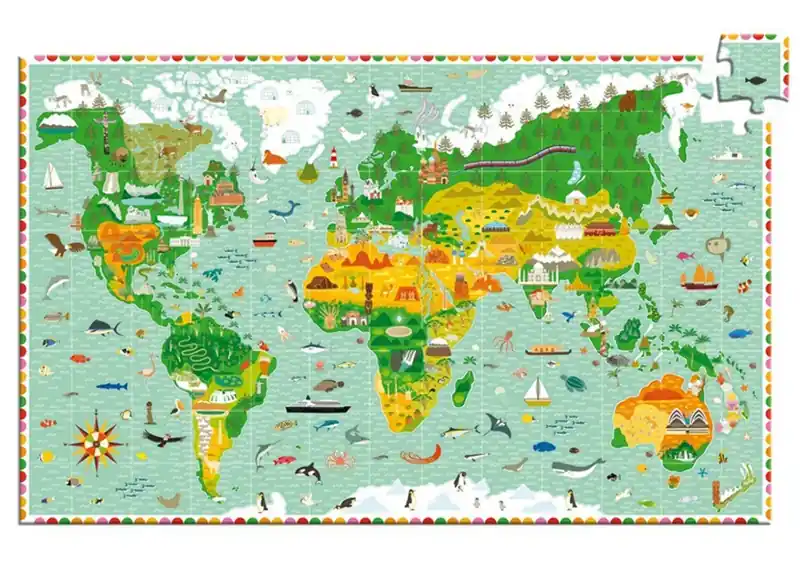 Djeco Ontdek Puzzel 'Wereldreis', 200 st, 61x38 cm Laatste Kans