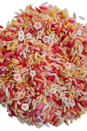 Seizoensaanbieding Grennn Speelrijst Roze Bloemen Mix 750 gram