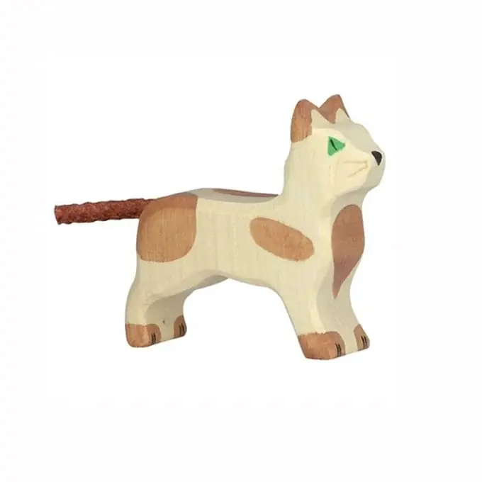 Veilige Betaling Holztiger Houten Poes, bruin - wit