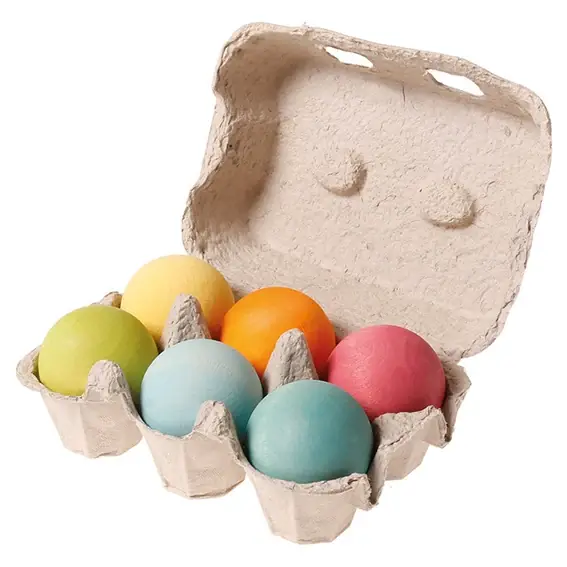 Grimm's 6 houten ballen in eierdoosje, pastel Gecertificeerd