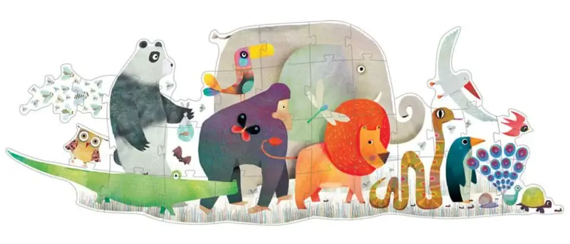 Djeco Vloerpuzzel Dierenparade, 36 st, 133 cm Gratis Retour
