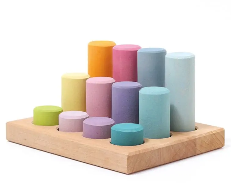 Grimm's Houten Rollers/Staven op sorteerbord, Pastel Premium