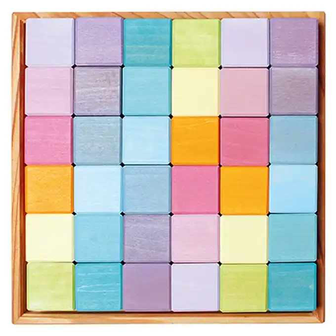 Betaalbaar Grimm's Vierkante blokkenset 36-delig Pastel