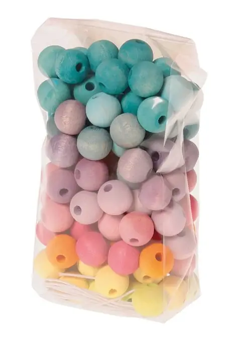 Flitsaanbieding Grimm's 120 gekleurde houten kralen, Pastel, diameter 12 mm