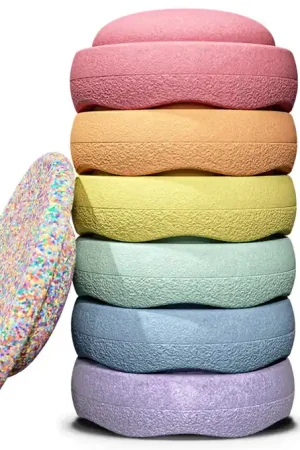 Betaalbaar Stapelstein Rainbow set pastel met super confetti balance board