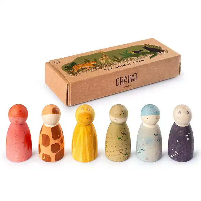 Grapat Houten Dieren Nins Set, The Animal Crew, 6-delig Favoriet