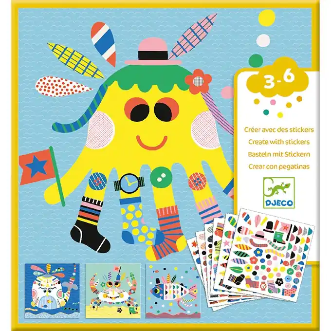 Gecertificeerd Djeco Dieren Creëren met stickers, Zeedieren 3+