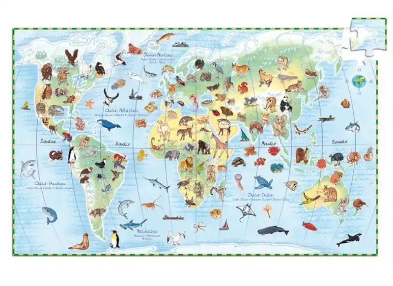 Laatste Versie Djeco Ontdek Puzzel 'Werelddieren', 100 st, 61x38 cm