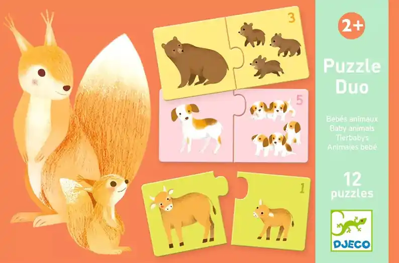 Djeco Duo Puzzels, Baby Dieren, 12 x 2 st Favoriet