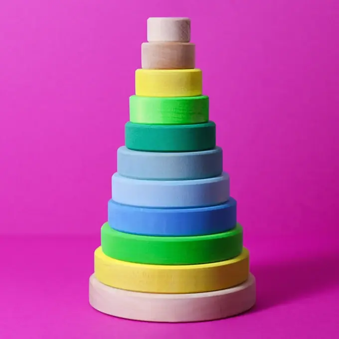 Must-Have Grimm's houten grote Stapeltoren Neon Groen, 12-delig, 22cm